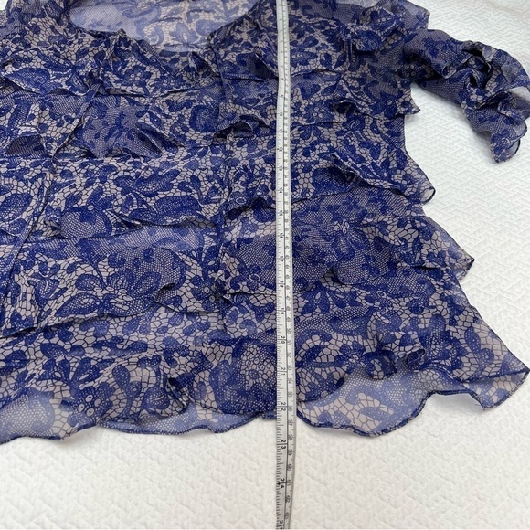 Rebecca Taylor Blue Silk Short Sleeve Ruffle Tie Front Blouse Size S - Picture 10 of 10